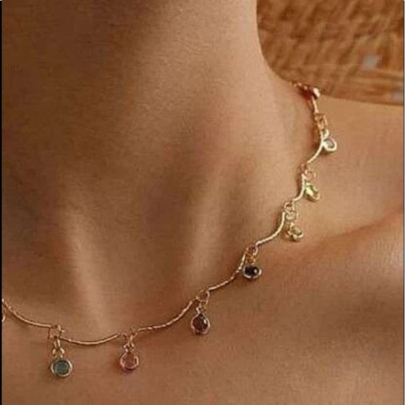 Candy Color Rhinestone Pendant Choker Necklace (Gold) - Picture 4 of 7